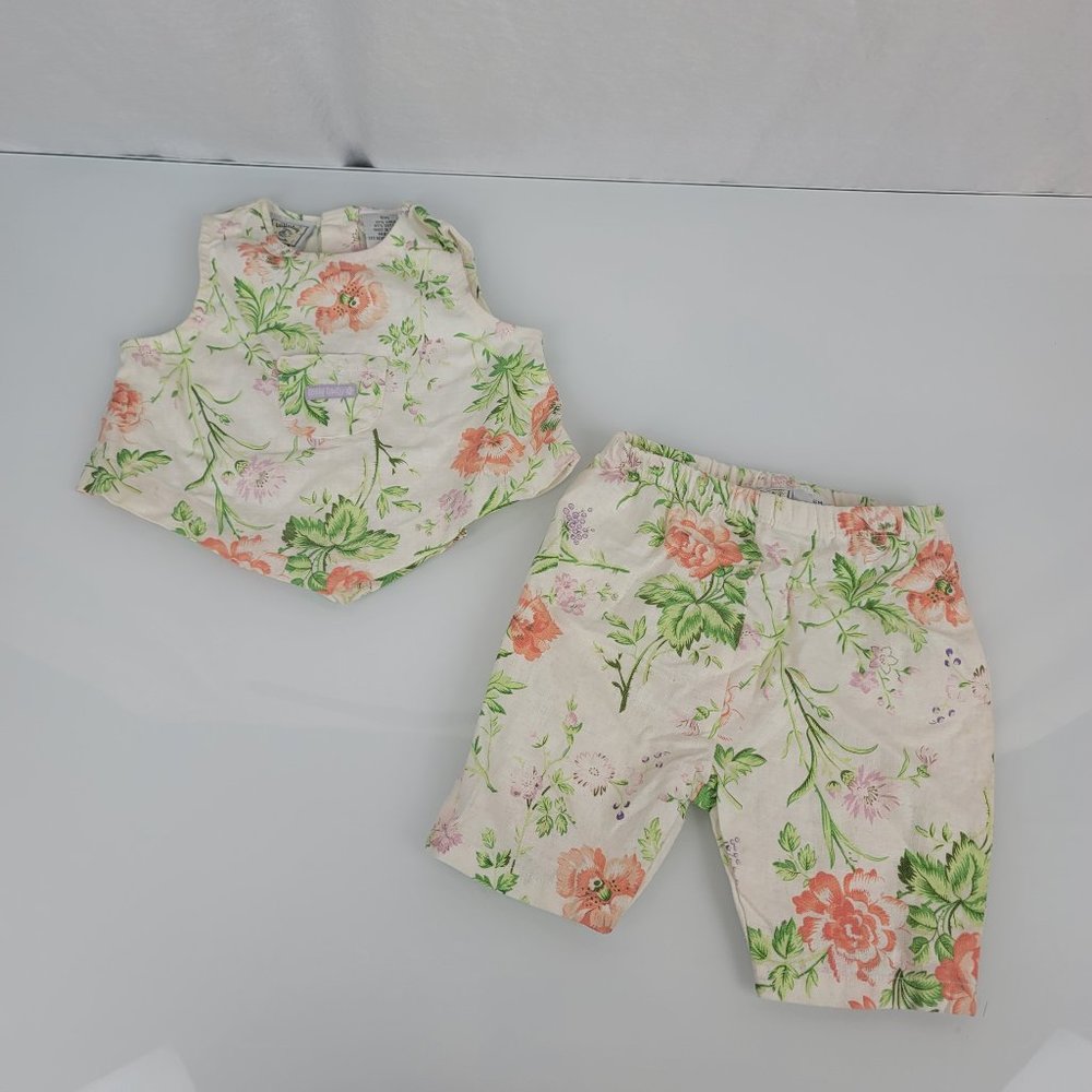 Lullaby Club Retro Vintage Shabby Floral Linen Tank Top Capris Easter Outfit 3-6